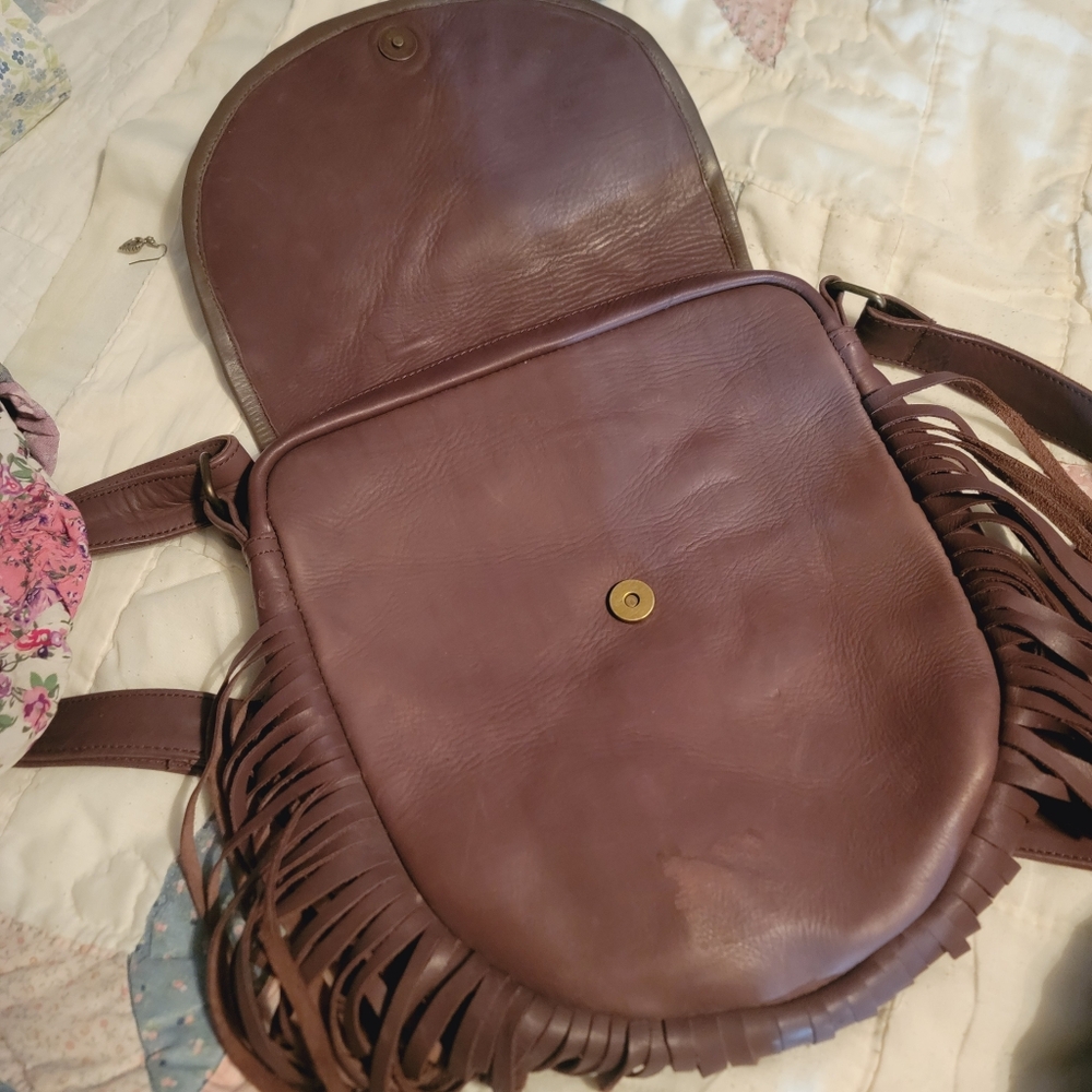 Vtg Leather Fringe Embroidered bag cross body free spirit boho hippie people - Picture 7 of 11